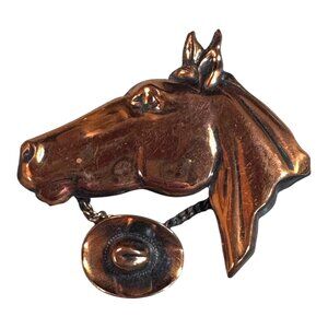 Vintage Horse Head Brooch Pin Hat Chain Accent Copper Equestrian Gift Showman